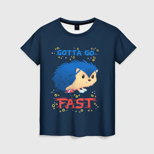 Женская футболка с принтом Little Sonic gotta go fast, вид спереди №1