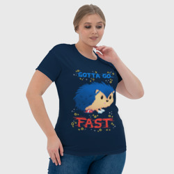 Футболка с принтом Little Sonic gotta go fast для женщины, вид на модели спереди №4. Цвет основы: белый