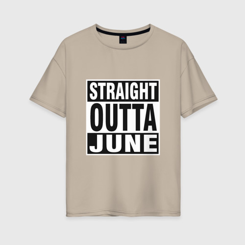 Женская футболка хлопок Oversize Прямо из июня, цвет миндальный
