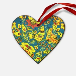 Деревянная игрушка Сердце Хохломская Роспись Две Птицы