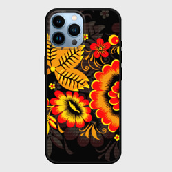 Чехол для iPhone 14 Pro Max Хохломская Роспись Цветы На Тёмном Фоне