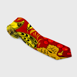 Галстук 3D Хохломская Роспись Две Птици На Красном Фоне