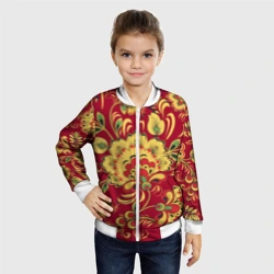 Детский бомбер 3D Хохломская Роспись Цветы На красном Фоне - фото 2