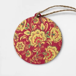 Деревянная игрушка круг Хохломская Роспись Цветы На красном Фоне