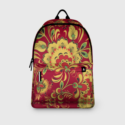 Рюкзак 3D с принтом Хохломская Роспись Цветы На красном Фоне, вид сбоку #3
