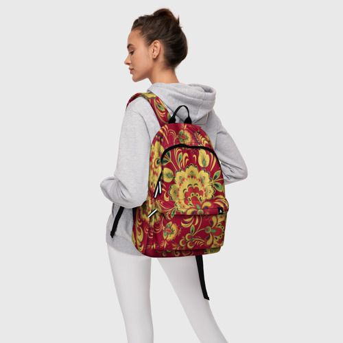Рюкзак 3D с принтом Хохломская Роспись Цветы На красном Фоне, фото #4