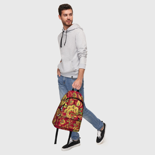 Рюкзак 3D с принтом Хохломская Роспись Цветы На красном Фоне, фото #5