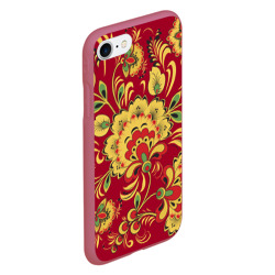 Чехол для iPhone 7/8 матовый Хохломская Роспись Цветы На красном Фоне - фото 2