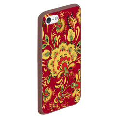 Чехол для iPhone 5/5S матовый Хохломская Роспись Цветы На красном Фоне - фото 2