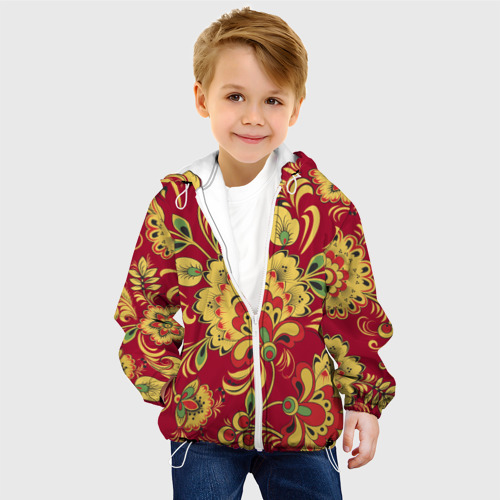 Детская куртка 3D Хохломская Роспись Цветы На красном Фоне, цвет белый - фото 3