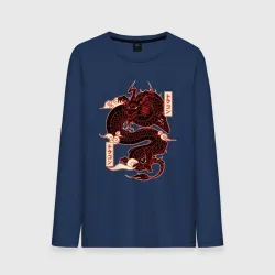 Мужской лонгслив хлопок Японский красный Дракон Japan Dragon