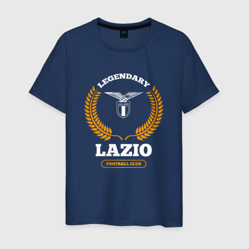 Мужская футболка хлопок Лого Lazio и надпись Legendary Football Club, цвет темно-синий