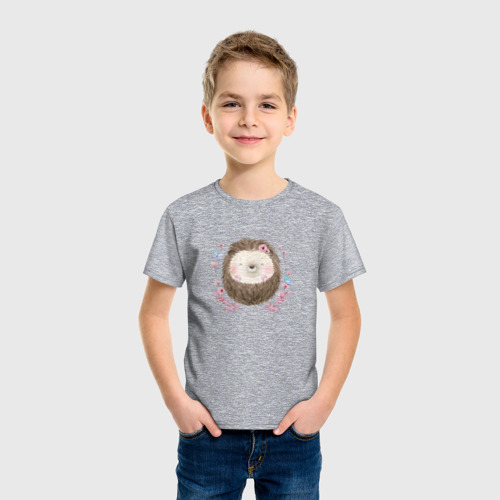 Детская футболка хлопок с принтом Спящий ёжик, фото на моделе #1