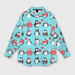 Женская рубашка oversize 3D Penguins On the positive