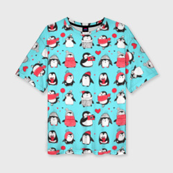 Женская футболка oversize 3D Penguins On the positive