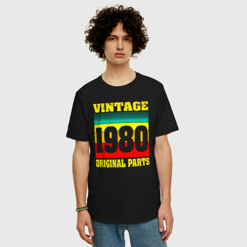Мужская футболка хлопок Oversize Винтаж 1980 оригинальные детали, цвет черный - фото 3