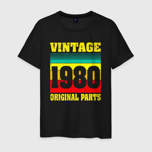 Мужская футболка хлопок Винтаж 1980 оригинальные детали, цвет черный