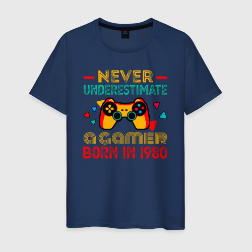 Мужская футболка из хлопка с принтом Никогда не недооценивай геймера 1980 года, вид спереди №1