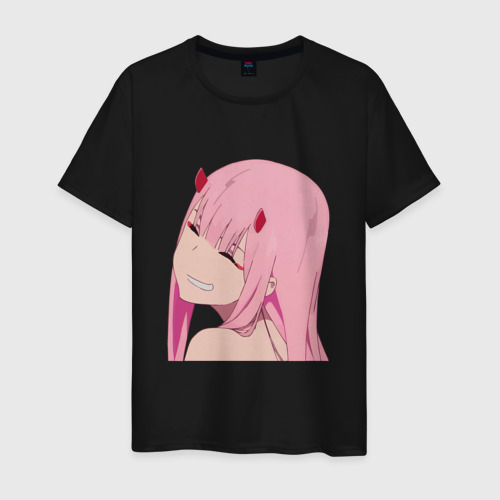 Мужская футболка хлопок Zero Two крупный план, цвет черный