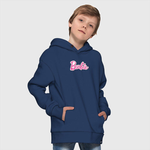 Детское худи Oversize хлопок Barbie logo, цвет темно-синий - фото 9