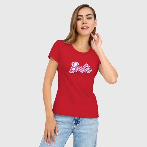 Женская футболка хлопок Slim Barbie logo, цвет красный - фото 3