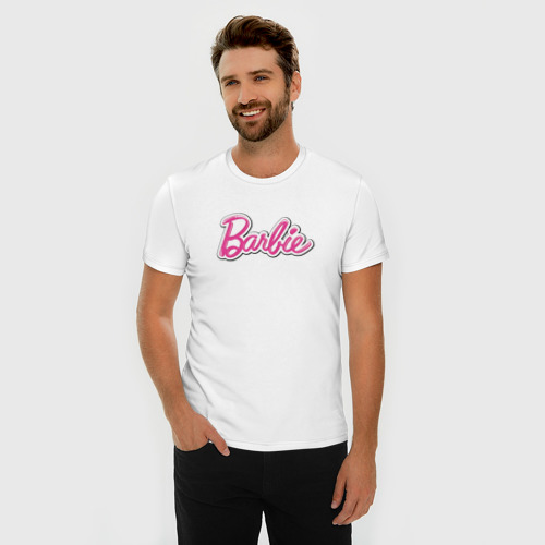 Мужская футболка хлопок Slim Barbie logo, цвет белый - фото 3