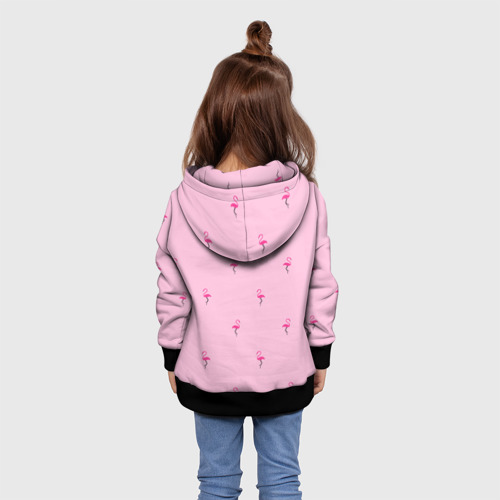 Детская толстовка 3D с принтом Фламинго на розовом фоне, вид сзади #2