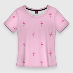 Женская футболка 3D Slim Фламинго на розовом фоне