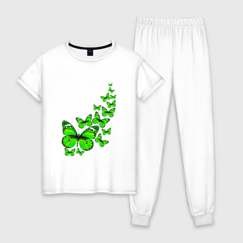 Женская пижама хлопок с принтом Butterfly зеленые, вид спереди #2