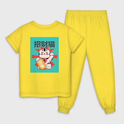 Детская пижама хлопок с принтом Манеки Неко Art, вид сзади #1