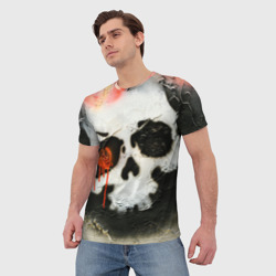 Мужская футболка 3D Череп на поверхности в красках - Красный - фото 2