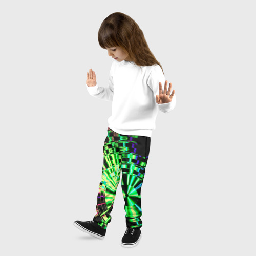 Детские брюки 3D Неоновые дискообразные узоры - Зелёный, цвет 3D печать - фото 3