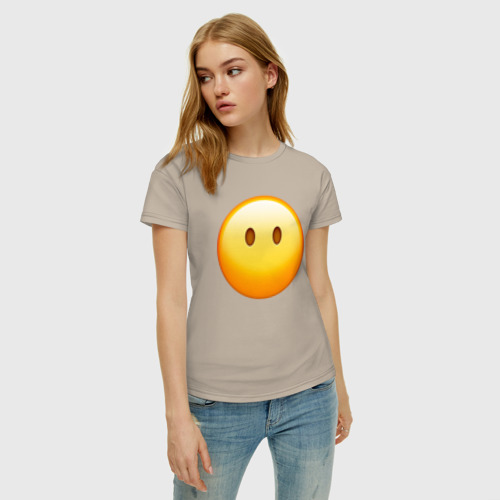 Женская футболка хлопок с принтом Эмоджи без рта, фото на моделе #1