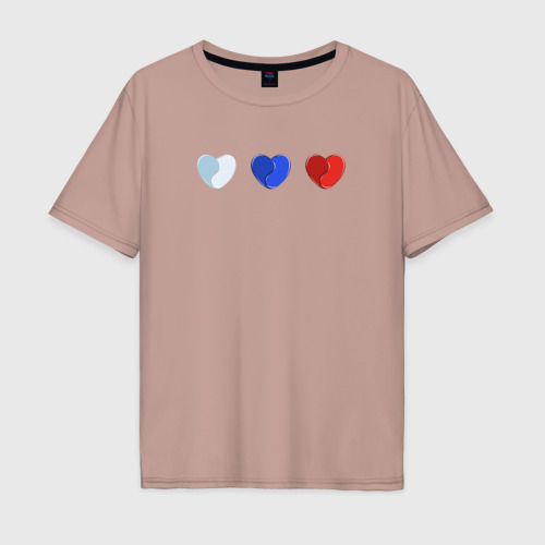 Мужская футболка хлопок Oversize с принтом Триколор в сердечках, вид спереди #2