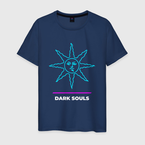 Мужская футболка хлопок с принтом Символ Dark Souls в неоновых цветах, вид спереди #2