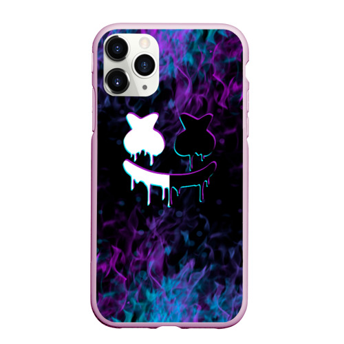 Чехол для iPhone 11 Pro матовый с принтом Marshmello | neon пламя, вид спереди #2
