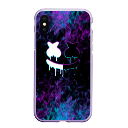 Чехол для iPhone XS Max матовый Marshmello neon пламя