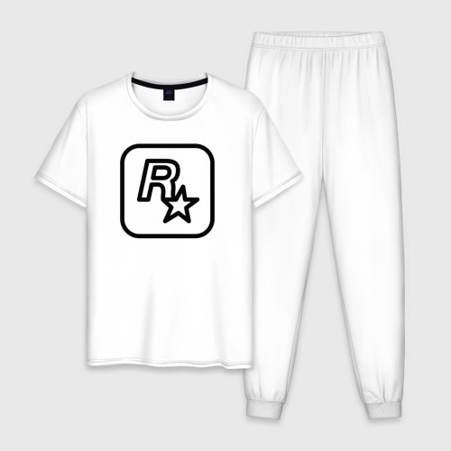 Мужская пижама хлопок с принтом Логотип Rockstar games ч/б, вид спереди #2