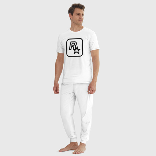 Мужская пижама хлопок с принтом Логотип Rockstar games ч/б, вид сбоку #3