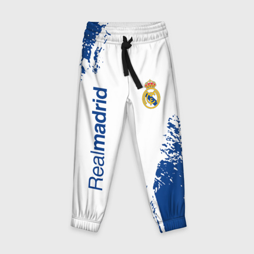 Детские брюки 3D с принтом Реал Мадрид / краска, вид спереди #2