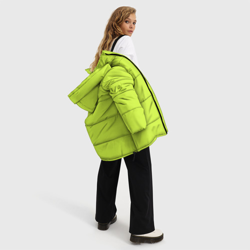 Женская зимняя куртка 3D с принтом Зеленый неон из фильма Барби, вид сбоку #3