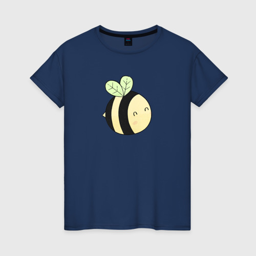 Женская футболка хлопок Маленькая круглая пчелка, цвет темно-синий