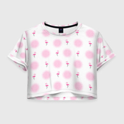 Фламинго и круги на белом фоне – Женская футболка Crop-top 3D с принтом купить