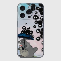 Чехол для iPhone 15 Pro Max силиконовый с защитой камеры Тоторо бегущий от чернушек