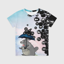 Детская футболка 3D Тоторо бегущий от чернушек