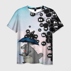 Мужская футболка 3D Тоторо бегущий от чернушек