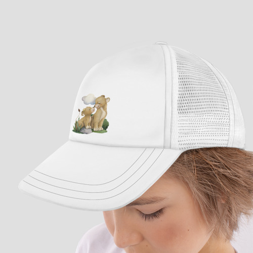 Детская кепка тракер Львенок с мамой, цвет белый - фото 4