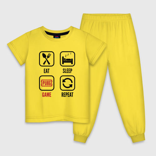 Детская пижама хлопок Eat Sleep PUBG Repeat, цвет желтый
