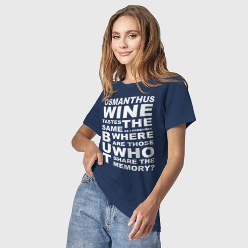 Светящаяся женская футболка Чжун Ли цитата: osmanthus wine - Genshin Impact, цвет темно-синий - фото 3