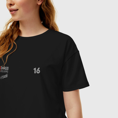 Женская футболка хлопок Oversize Charles Leclerc Шарль Леклер, цвет черный - фото 3